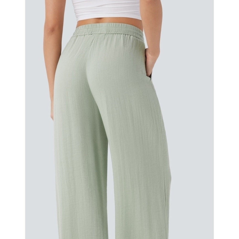 Halara High Waisted Drawstring Pocket Wide Leg Casual Linen- Small - Picture 2 of 7